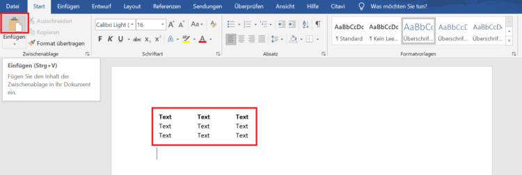 Excel-Tabelle in Word einfügen